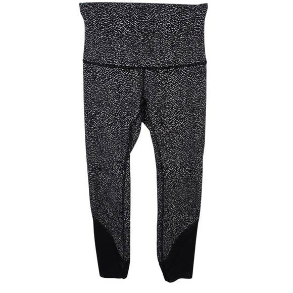 lululemon athletica Pants - Lululemon Wunder‎ Under Leggings Black White Mesh Laser Cut Luon Women's Size 4